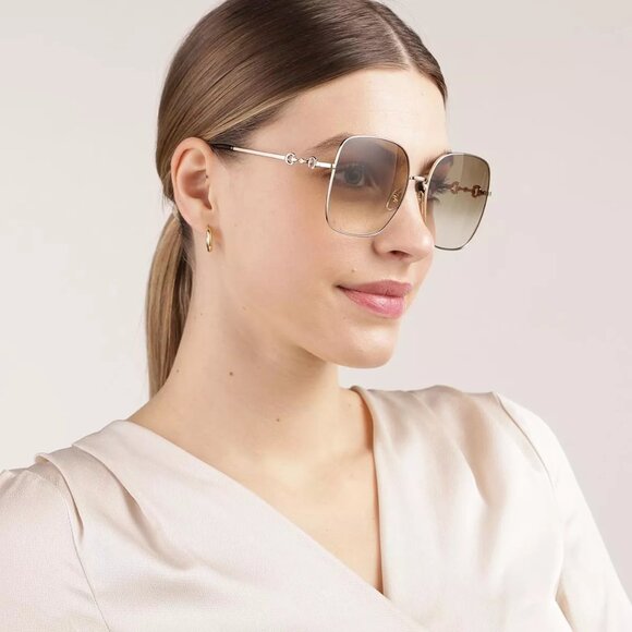 NEW GUCCI SUNGLASSES GUCCI GG0879S 002 GOLD/BROWN GRADIENT EYEWEAR - Picture 1 of 4